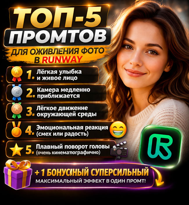 лучшие 6 промтов для оживления фото онлайн в runway