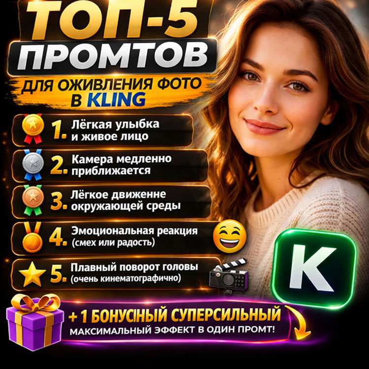 kling оживление фото промты